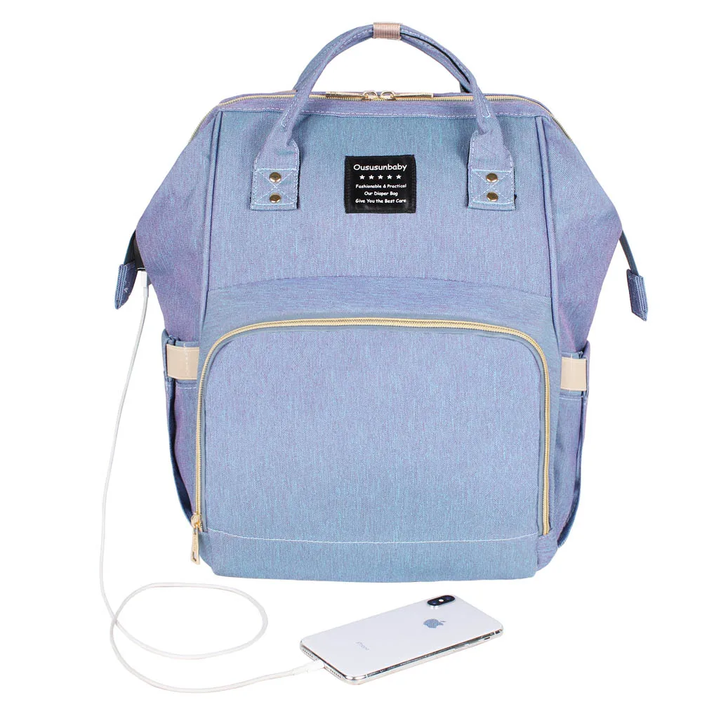 Модная детская сумка для подгузников, одноцветная сумка для подгузников для мам, сумка для подгузников для коляски, Детский рюкзак, сумки для мам, сумка для подгузников, Органайзер - Цвет: USB BluePurple