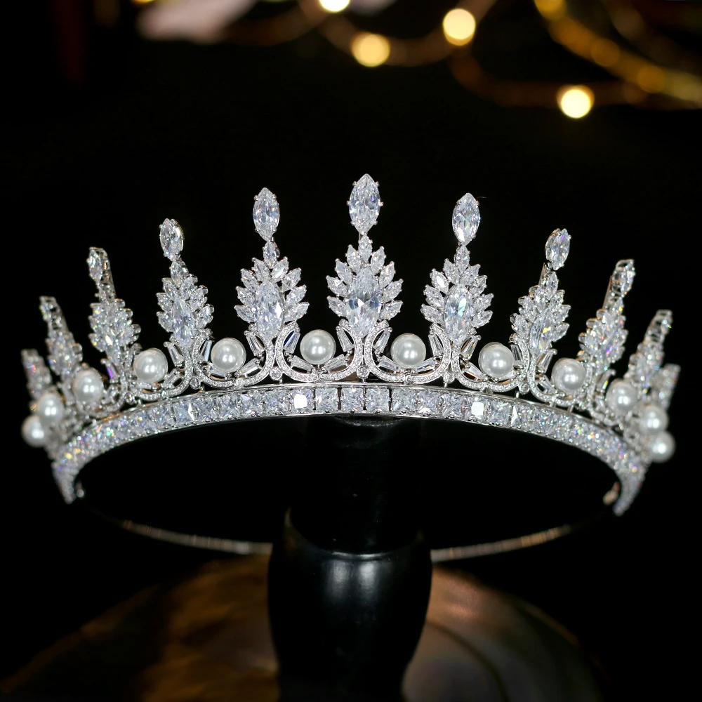 Brillante Princesa Semplice Tiara Corona Di Cristallo Perla Accessori Para El Cabello De La Boda De Plata Banda Para El Cabello Sombre