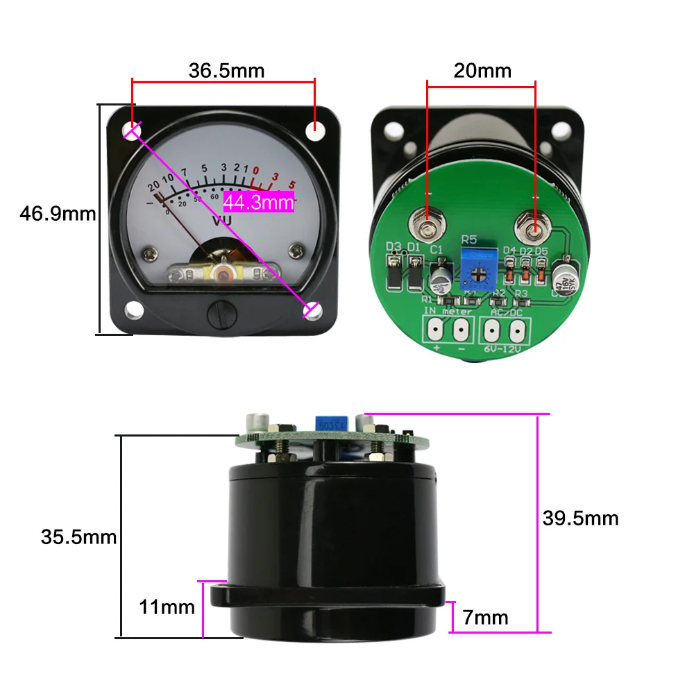  GHXAMP VU Meter Tube Amplifier 45mm Pointer LED Level Meter with Backlight for 3W-50W Audio Amplifi