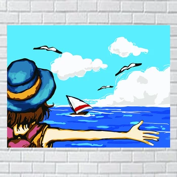 

Sea girl scene DIY Painting By Numbers Acrylic Paint By Number HandPainted Oil Painting On Canvas For Home Decor free shipment