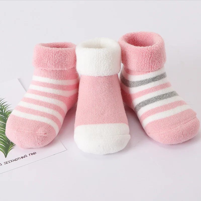 3 пар/лот, теплые зимние носки для малышей Милые Мягкие осенние носки для новорожденных девочек мягкие носки в полоску и горошек для новорожденных, обувь для новорожденного мальчика - Цвет: pink