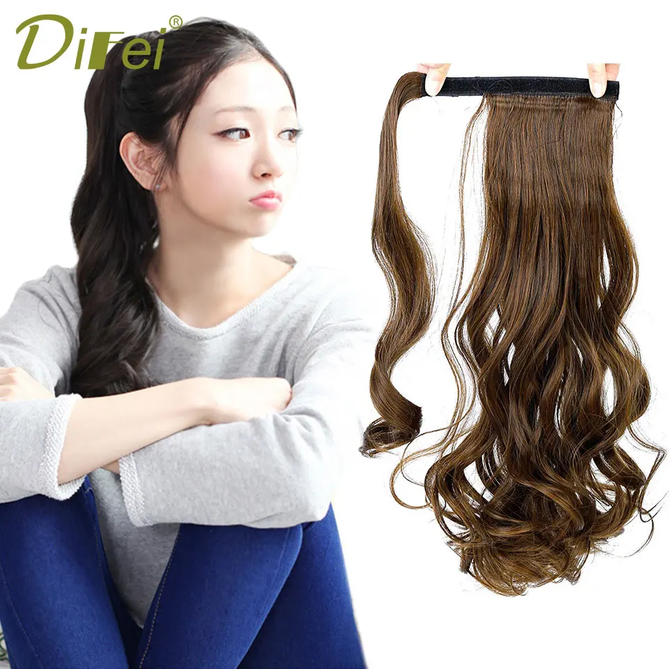 DIFEI Long Wavy Real Natural Ponytail Clip in Pony tail Hair Extensions Wrap Around on Synthetic Hair Piece for human DIFEI Long Wavy Real Natural Ponytail Clip in Pony tail Hair Extensions Wrap Around on Synthetic Hair Piece for human