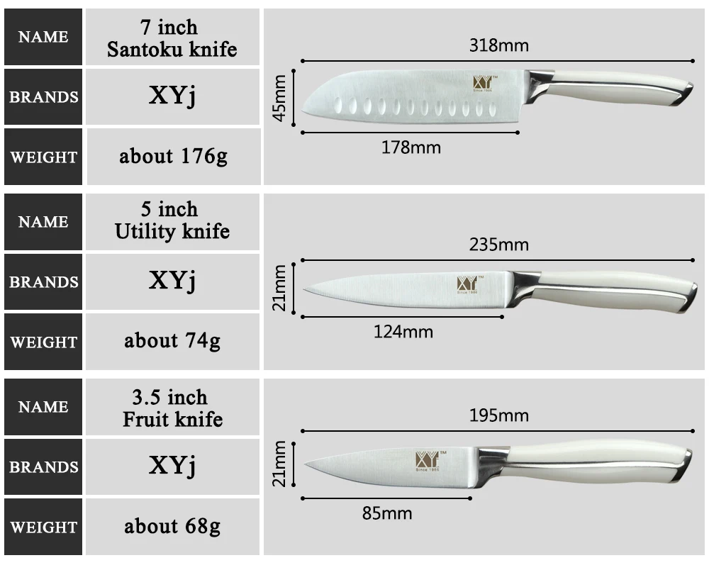 XYj японский нож шеф-повара из нержавеющей стали, кухонные ножи " 5" " 3,5", нож для очистки овощей, нож для нарезки сантоку, нож для приготовления пищи