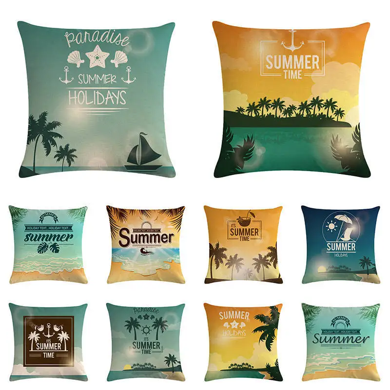 Seaside Beach Print Cushion Cover Summer Time Coconut Tree Linen Pillow Covers Decorative for Sofa Couch Living Room Home Decor Seaside Beach Print Cushion Cover Summer Time Coconut Tree Linen Pillow Covers Decorative for Sofa Couch Living Room Home Decor