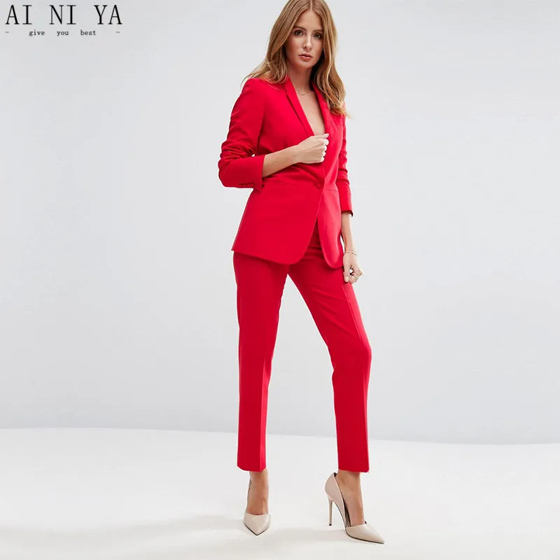 New Red Pofessional Women Business Suits Work Wear With 2