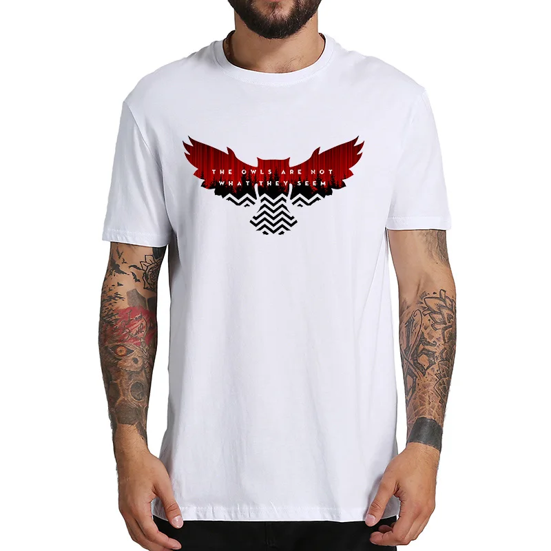 

EU Size 100% Cotton T Shirt Twin Peaks Tops Men Owls Woods Novelty Design T-Shirt Cool Loose Short Sleeve Premium Soft Tee