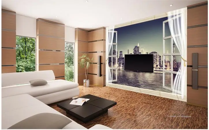 3D обои на заказ настенные с изображением окна города ночного вида|custom wallpaper|photo 3d