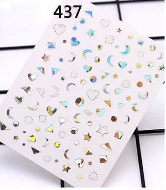 3D Звездные маникюрные наклейки s полые геометрические лазерные наклейки для дизайна ногтей, клейкие слайдеры, стикеры для дизайна ногтей, лунные Стикеры - Цвет: 437 Silver