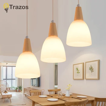 

TRAZOS Nordic LED Pendant Lights For Dining Wooden Lampadario Vintage Metal Hanging Light Kitchen Light Fixtures Wood Luminaria