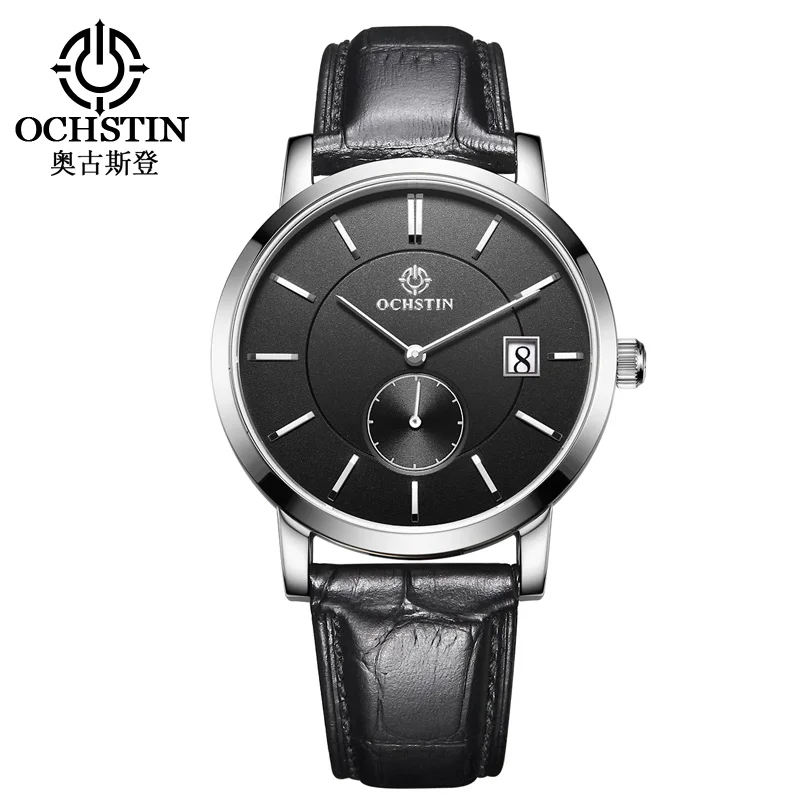 OCHSTIN Top Brand Fashion Mens Watch Leather Band Date 5ATM Sport Watches Men Casual Roman Scale