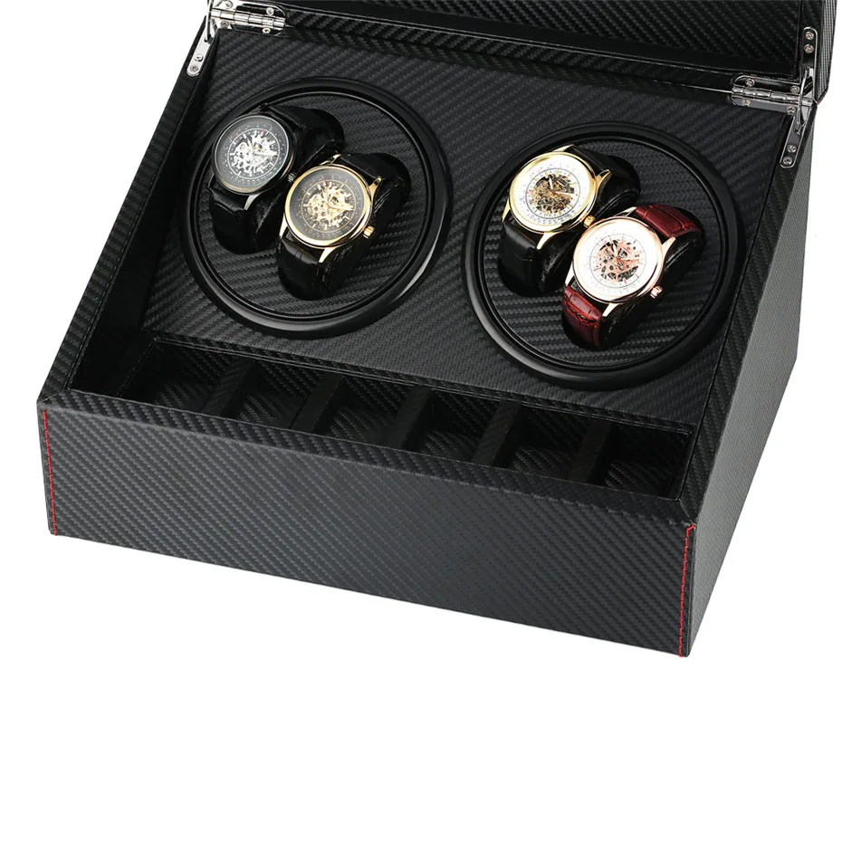 

Luxury Black Automatic Timepieces Winding Box 4+6 Holders Storage Case High Quality Motor Box Shaker Winder Machine New 2019