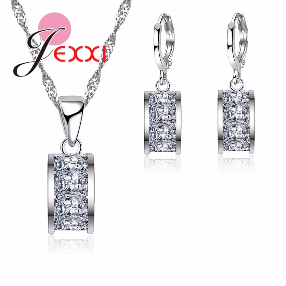 

JEXXI Fashion New CZ Jewelry Sets 925 Sterling Silver Color Cubic Zirconia Pendant Necklace Earrings Set For Wedding Jewelry