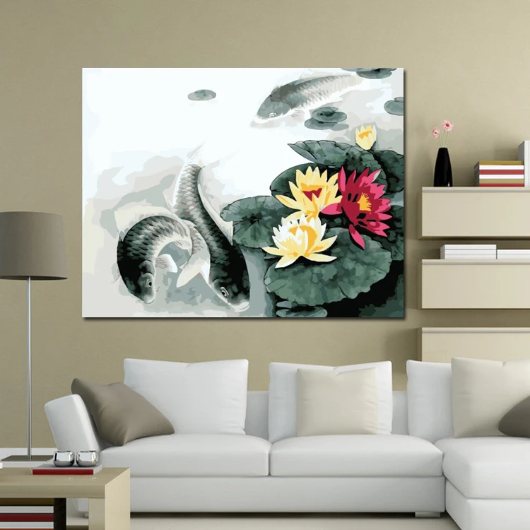 Набор для рисования по номерам на холсте Лотос и рыба 40 х50 см|picture painting|painting