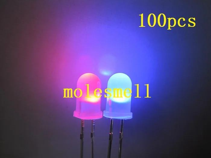 100pcs 5mm Dual Bi Color Polar Changing diffused Red/blue Led diffused