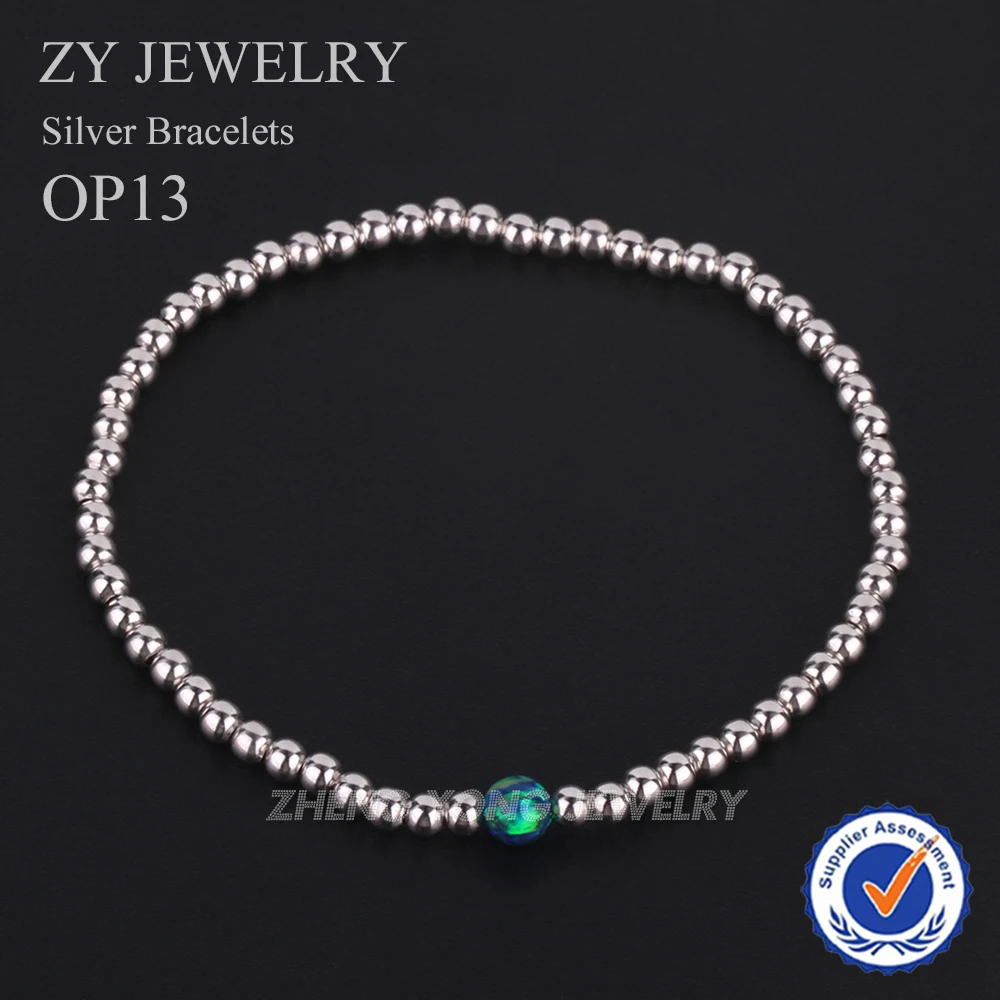 

OP13 Fire Opal Bracelets Jewelry 925 Sterling Silver 3mm Bead Synthetic Opal Bracelet for Women Gifts