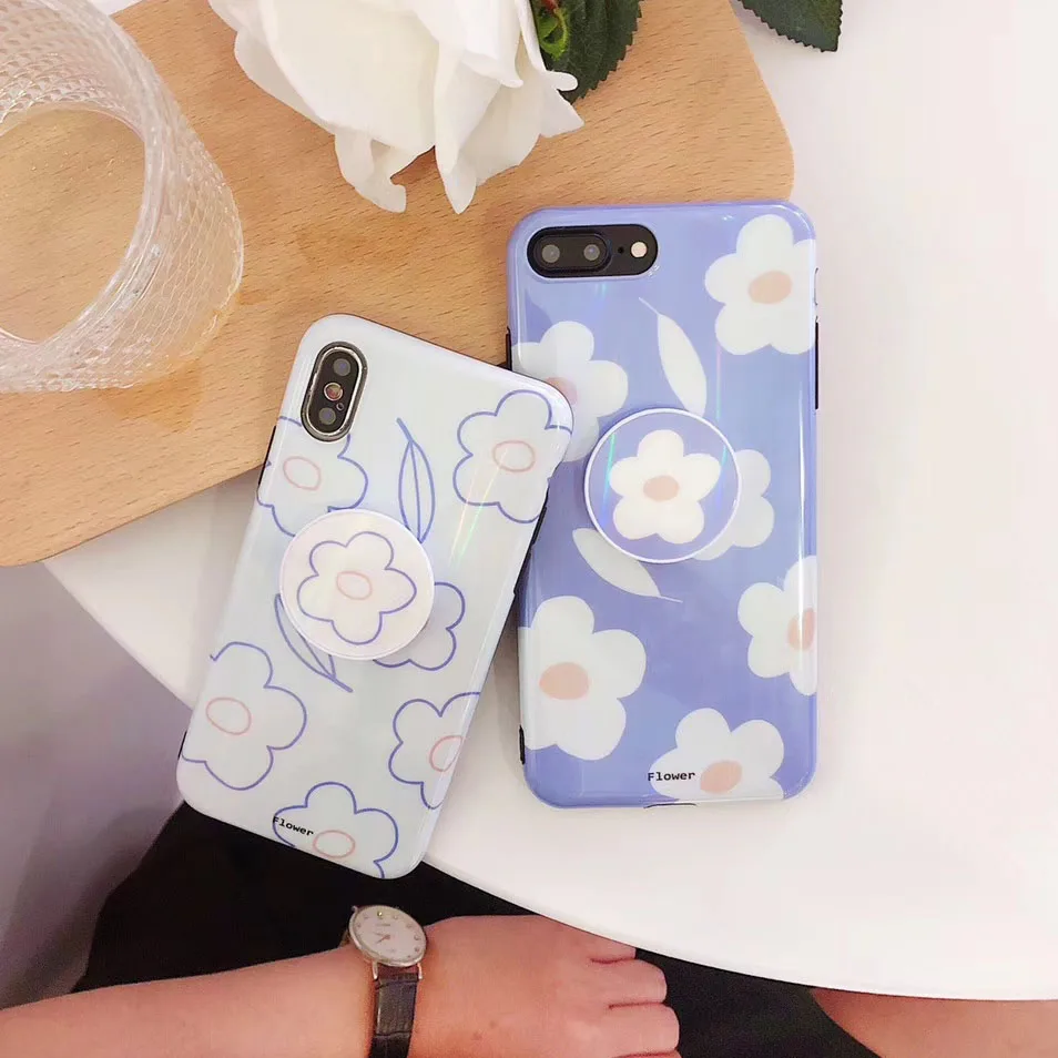 

Luxury Laser Aurora Simple Flower Phone Case for iphone X XR XS Max Cover Soft Case for iphone 6 6s 7 8 plus and Phone Holder