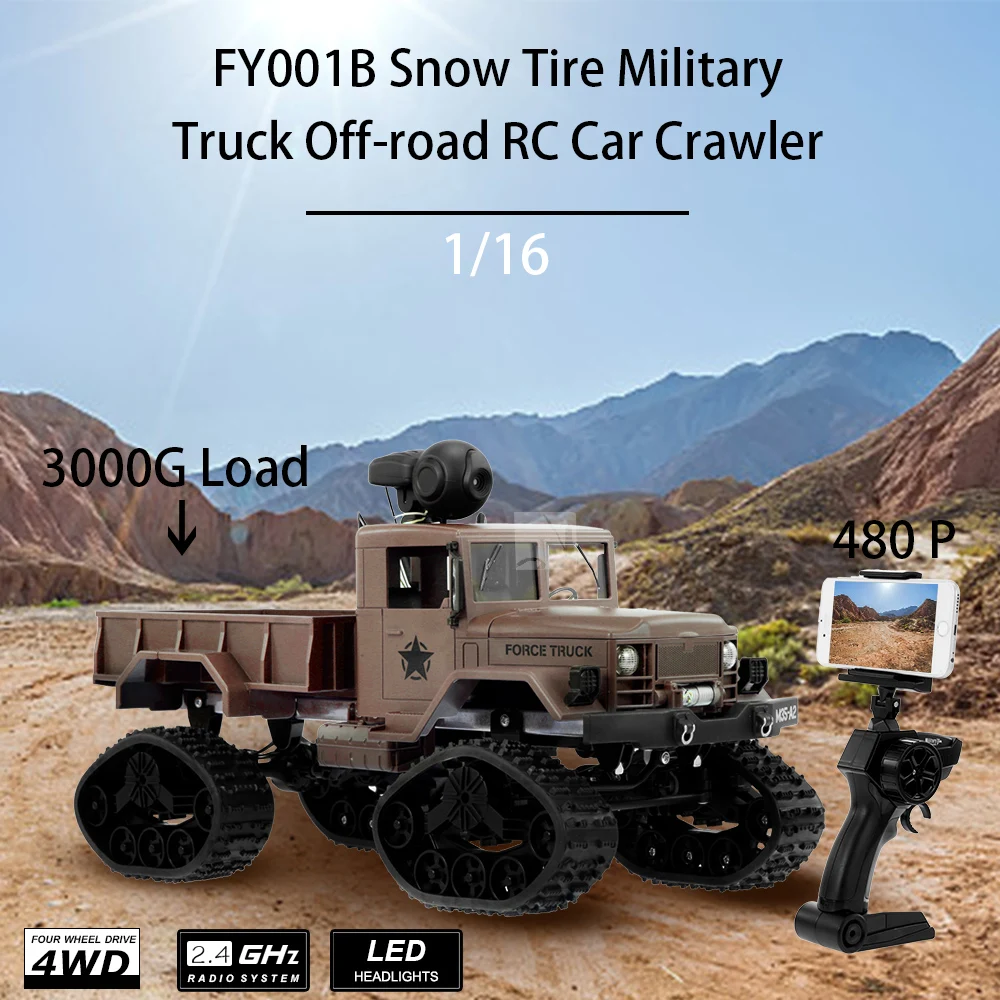 

FY001B 1:16 RC Car 2.4GHz 4WD 3000G Load Snow Tire Military Off-road Cars Crawler LED Headlights for Kids Toys for Children