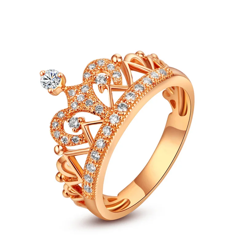 Yellow Gold Color Royal Crown Ring Luxury Design Sterling Silver ...