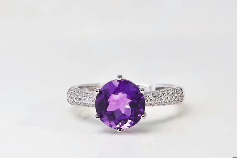 CoLife Jewelry Simple Design Silver Gemstone Ring for Party 6mm Natural Amethyst Ring 925 Silver Amethyst Jewelry