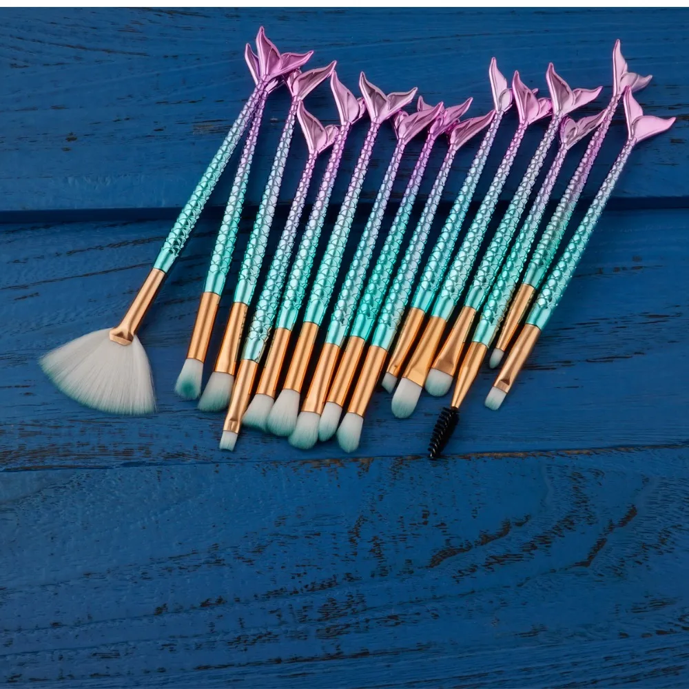 

Набор синтетических кистей для макияжа «русалка», 15 шт./компл.