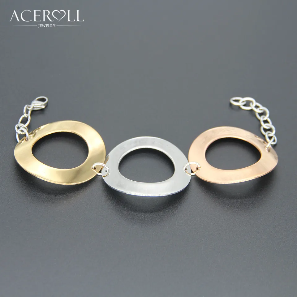 ACEROLL 3 трехцветный браслет-из нержавеющей стали Модный Круглый круглый широкий браслет из серебра и розового золота цвета для женщин