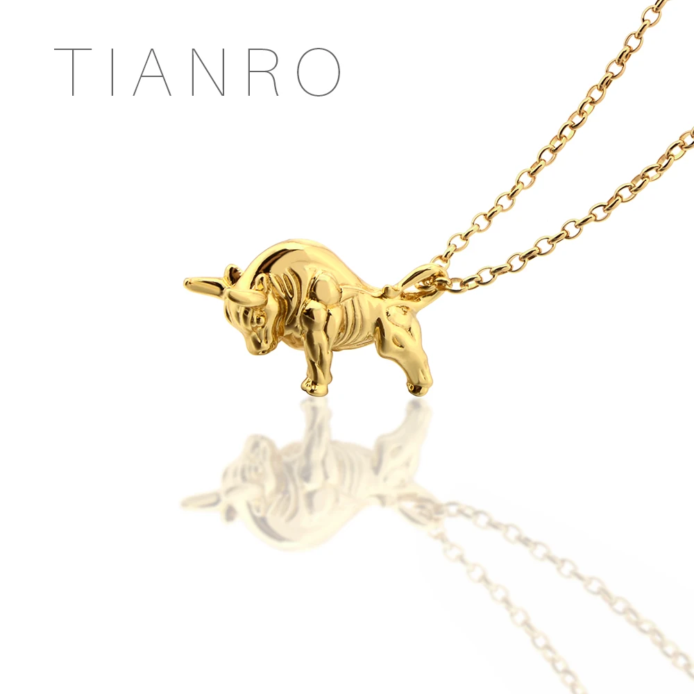 

TIANRO High quality copper plated 24K Taurus and unicorn Pendant with 75cm Long Necklace matador gift