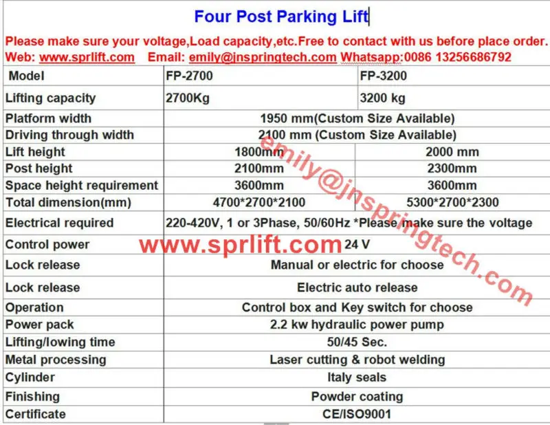 four post car parking lift_
