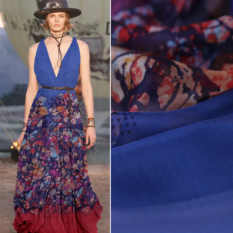 6M/M Printed Chiffon Silk Fabric For Summer Dress Fashion Tulle Fabrics