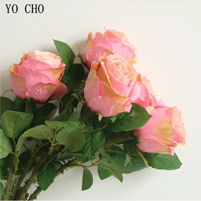 YO CHO Artificial Flower High Quality Thailand Rose Flower Fake Leaves For Wedding Home Garden Moisturizing Felt Fake Flowers