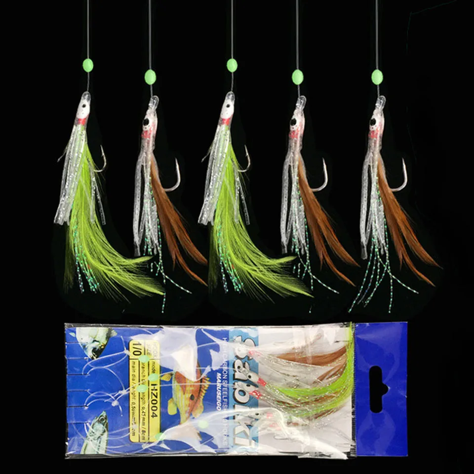 

5PCS/Set Fishhooks For Swivel Fishing Luminous Artificial Silicone Bait False skin Luminous Pesca Combination String Hook