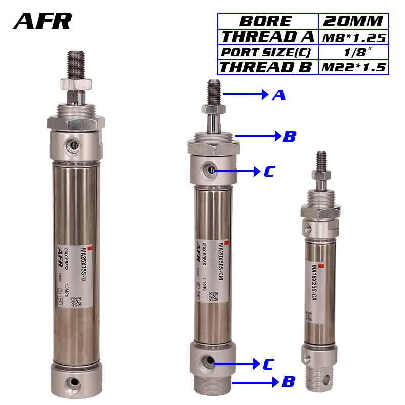 Speedaire 20mm Bore Dia with 200mm Stroke Stainless Steel 5VHG2 Pivot Mounted Air Cylinder 