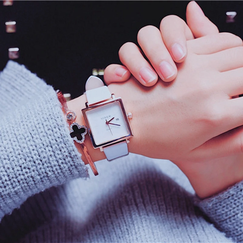 

2018 New Quartz Lady Watches Fashion Women Luxury Rose Gold Antique Square Leather Dress Wrist watch Relogio Feminino Montre