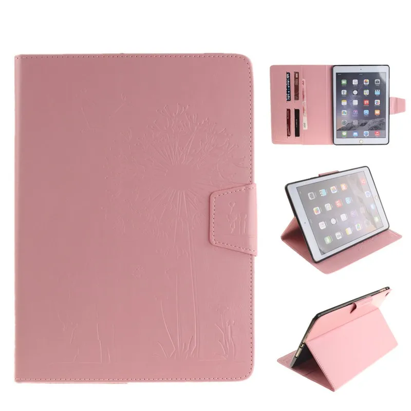 Tablet Cover For Apple Ipad Air 2 Case Magnet Stand Wallet Flip Embossing Lovers Dandelion Luxury Retro Card Holder For IPad 6 (103)