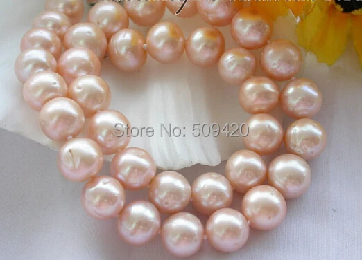 

Free Shipping >>HUGE REAL 17" 12mm ROUND PINK FRESHWATER PEARL NECKLACE