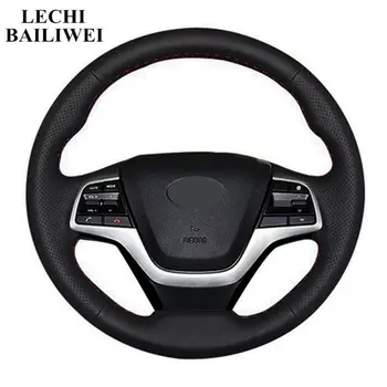 

Black Artificial Leather Hand-stitched Car Steering Wheel Cover for Hyundai Elantra 4 2016 - 2018 Solaris 2017 Accent 2018