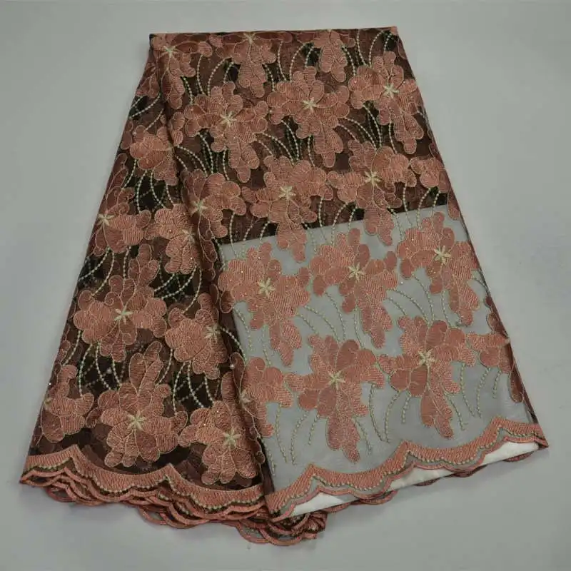 

2018 High Quality New Arrive African Lace Fabric With Sequins Nigerian Lace Fabrics peach color For Dresses Free shipping -30