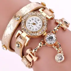 Duoya Кварцевые наручные часы Reloj Mujer Модные Роскошные кристалл кулон Для женщин часы кожаный браслет Круглый Часы 18jua2