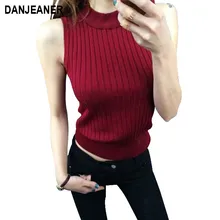 Danjeaner Summer Tank Top Women Mock Neck Ribbed Knitted Top Black Women Fitness Vest Stand Collar Elegant Tank Tops for Women fashion plunging neck strappy ruffles tank top for women
