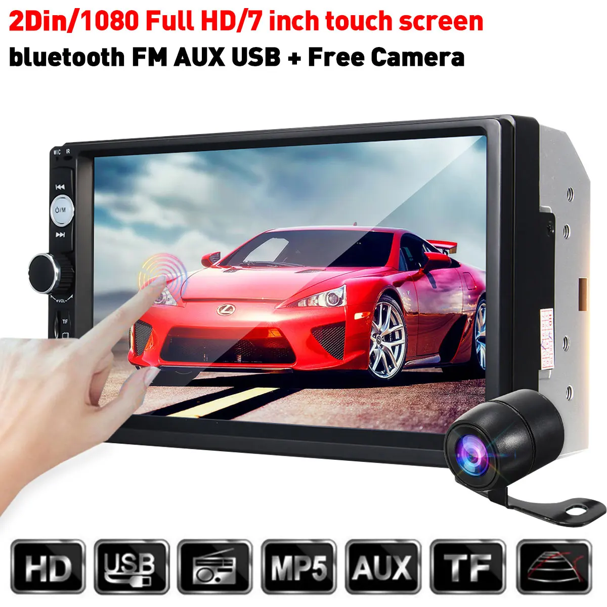 

7" 2Din Car Stereo Radio bluetooth Audio Receiver FM Radio Car MP5 Player with Remote Touchable Screen USB AUX TF + Rear Camera