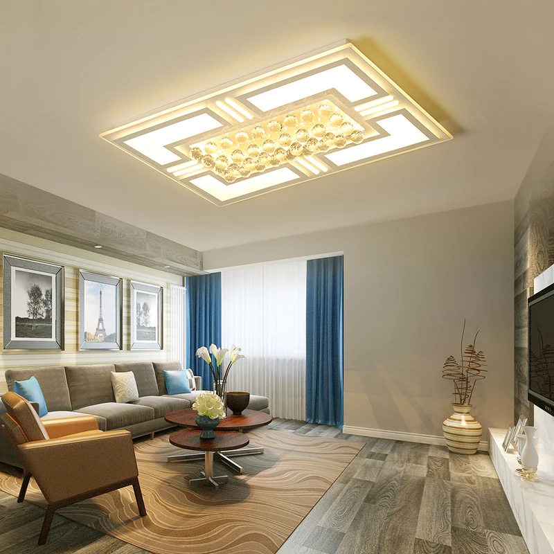 

Rectangle Modern Led Ceiling Lights For Living Room Study Room Square Crystal Ceiling Lamp Fixtures White Finish AC85-265V