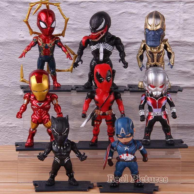 

Spiderman Antman Iron Man Captain America Black Pather Action Model Toy Q Version PVC Collectible Marvel Figure 4-8pcs/set