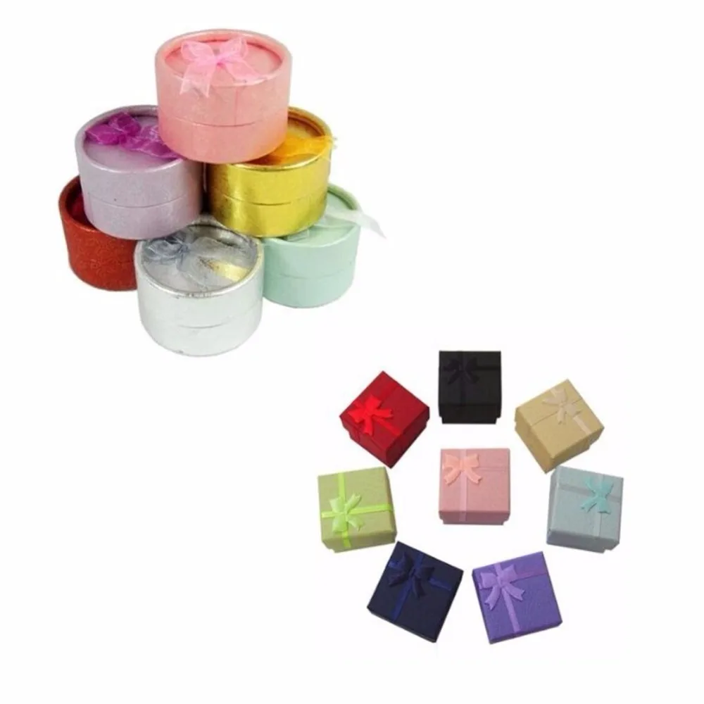 

12 PCS Random Color 5x5cm Round and 4x4cm Square Shape Cutely Small Gift Box for Ring Earrings Jewelry