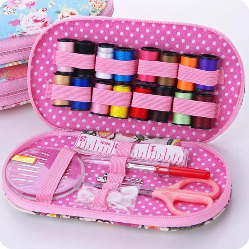 Mini travel sewing kits box with color needle threads pin Scissor