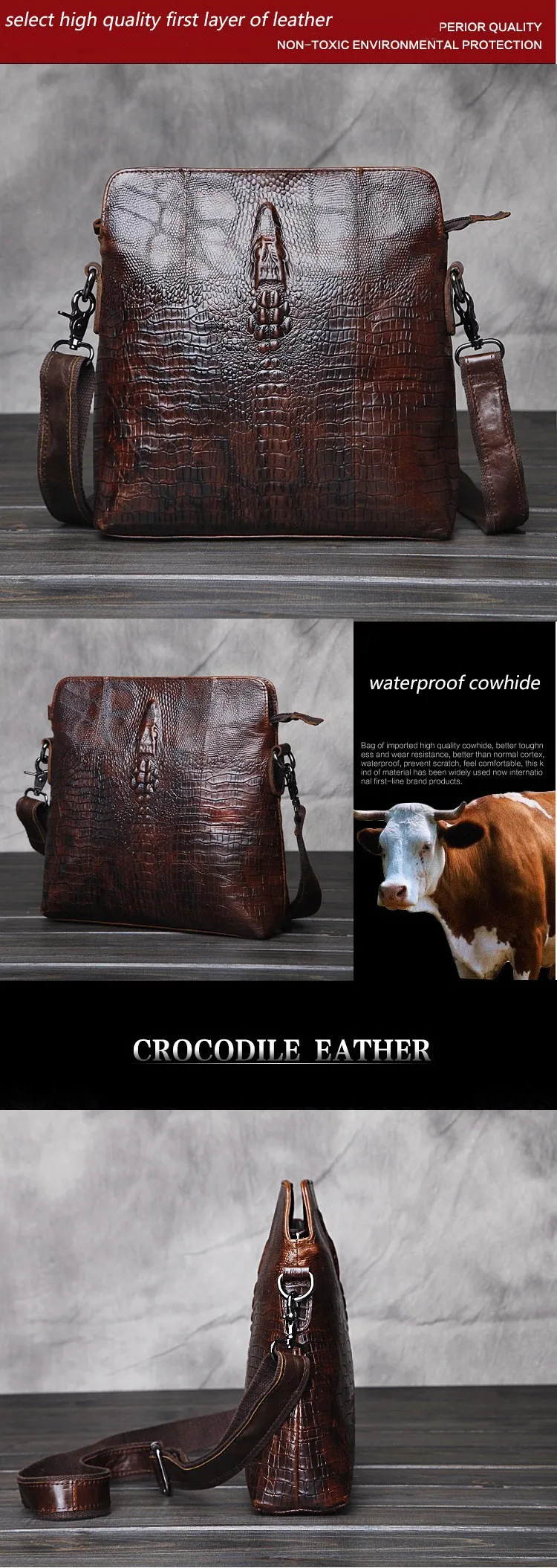 Лидер продаж новая брендовая натуральная кожа Для мужчин сумка сумочка с местом для хранения крокодила сумка через плечо Повседневное сцепления Мужская барсетка MB0071
