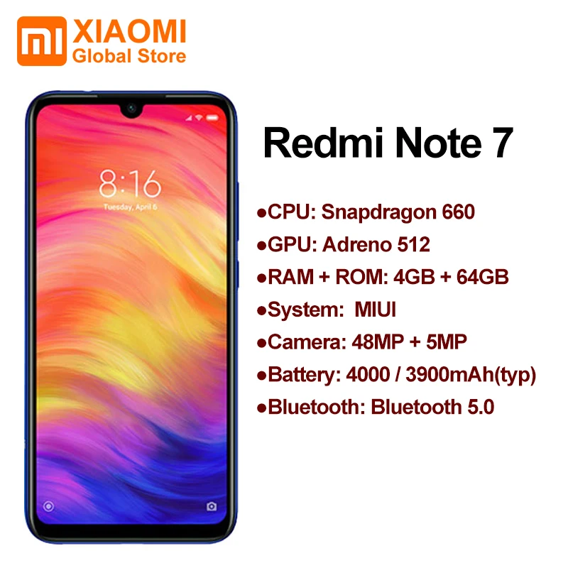 XIAOMI Moblie Redmi Note 7 с глобальной версией 4 Гб ОЗУ 64 ПЗУ восьмиядерный смартфон S660 6 3