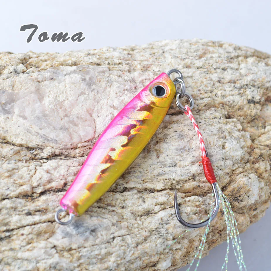 TOMA 4PCS/lot Metal Jigging Fishing Lure with Hook 7g 14g 28g 40g Mini Jig Hard Bait Slowly Sinking Spoon Lure Fishing Tackle