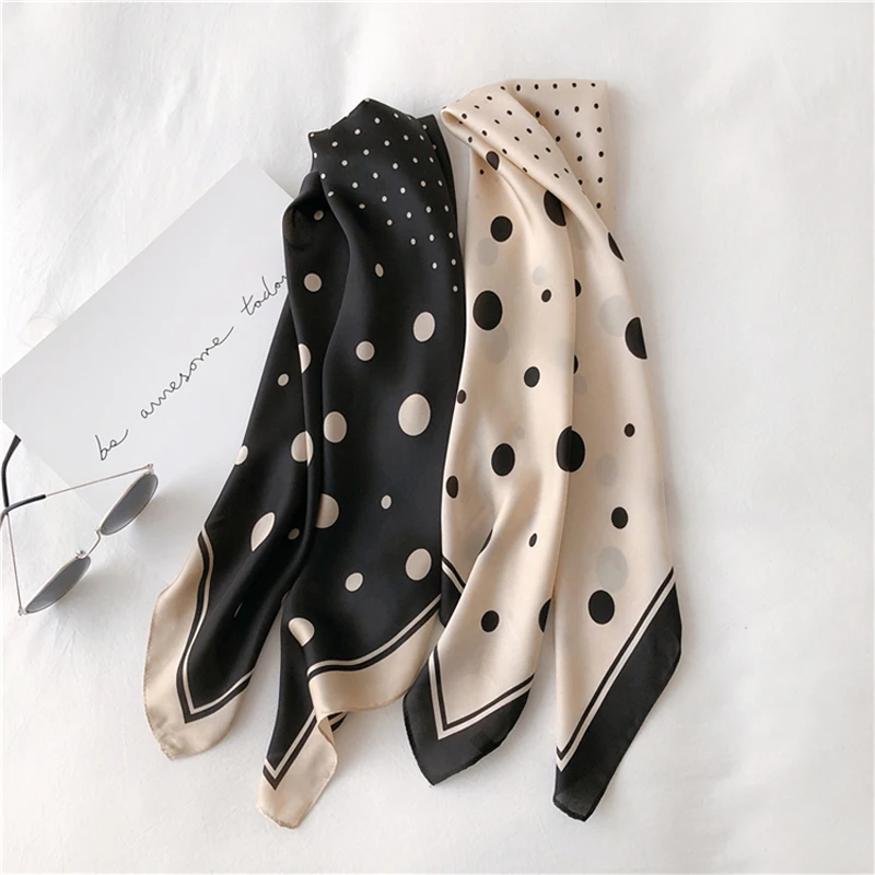 

Luna&Dolphin Women Small Square Scarf 70*70cm Big Dot Beige Black Chiffon Silk Scarves Office Lady Champagne Headbands Bandana
