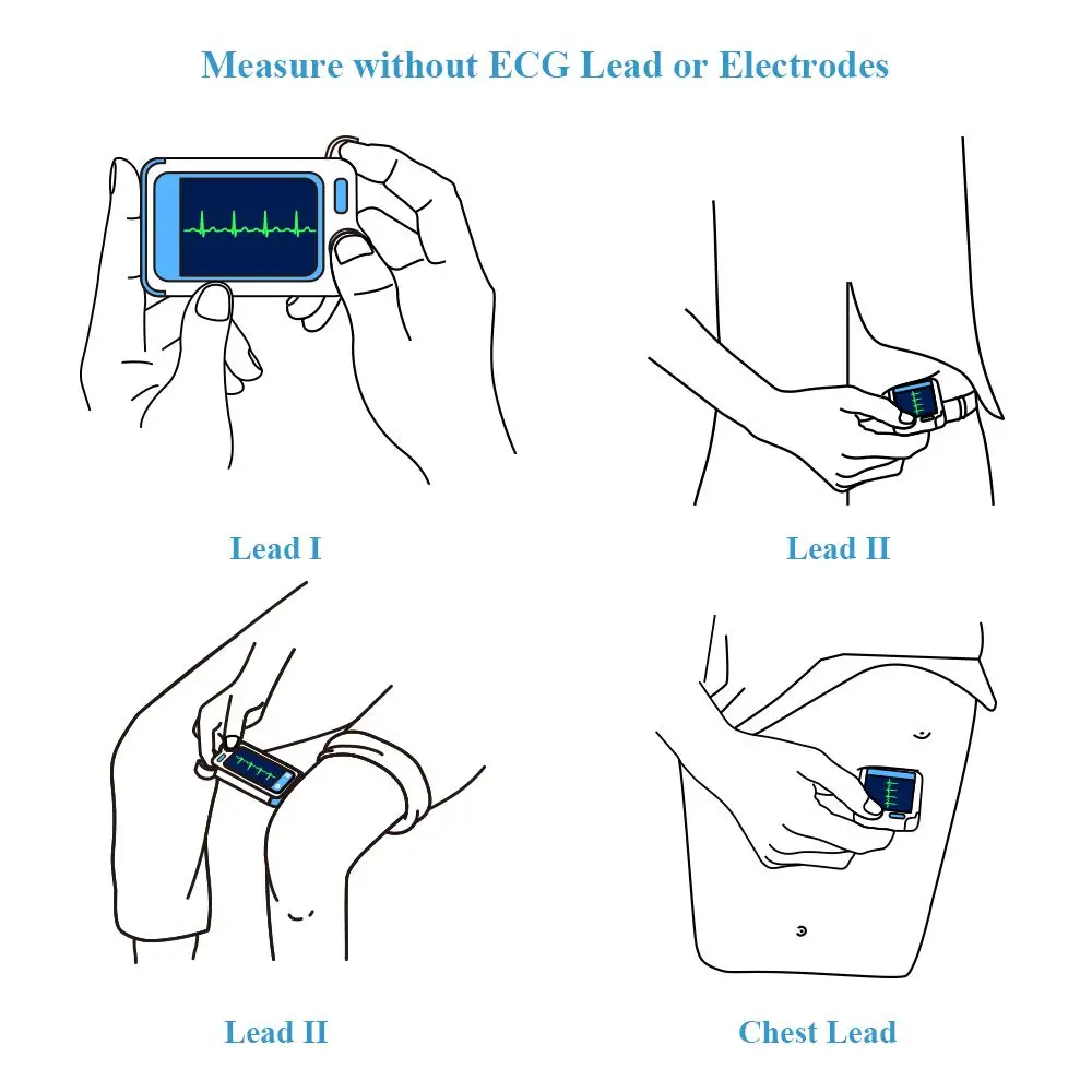 Home Handheld ECG Holter Monitor with Oxygen Saturation SPO2 PR Cuffless Blood Pressure HD Touch Screen Heart Health EKG Tracker