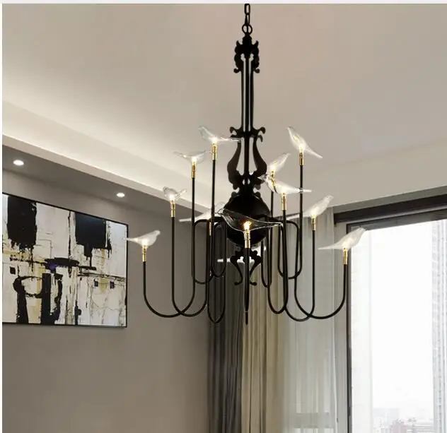 

Multiple Chandelier Birds Living Room lights Restaurant Coffee Shop Bar Creative Black White Iron Retro lamps ZA ZX117