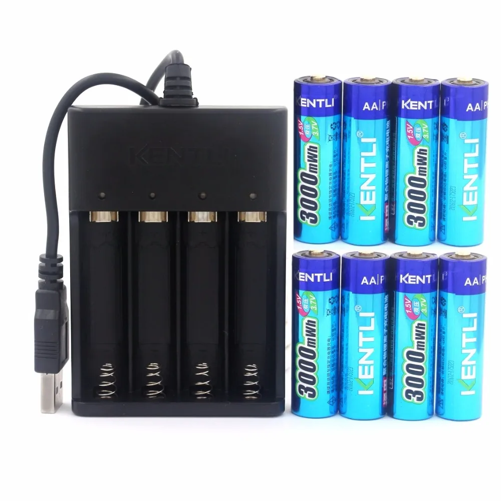 KENTLI 8 pcs AA battery 3000mWh 1.5v AA rechargeable Li polymer li ion